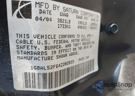 2004 Saturn Ion 3 from USA, damaged, VIN 1G8AL52F64Z202833